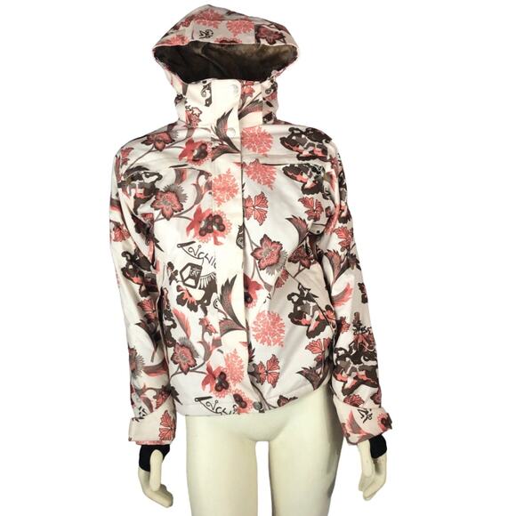 Liquid Boardwear ski jacket in cream & floral with removable hood size XS - Picture 3 of 16